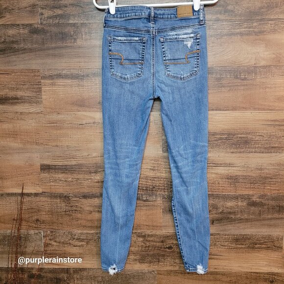 American Eagle Jeans 4 R Jegging Super Stretch Super Hi Rise Medium Light Wash - Picture 2 of 12
